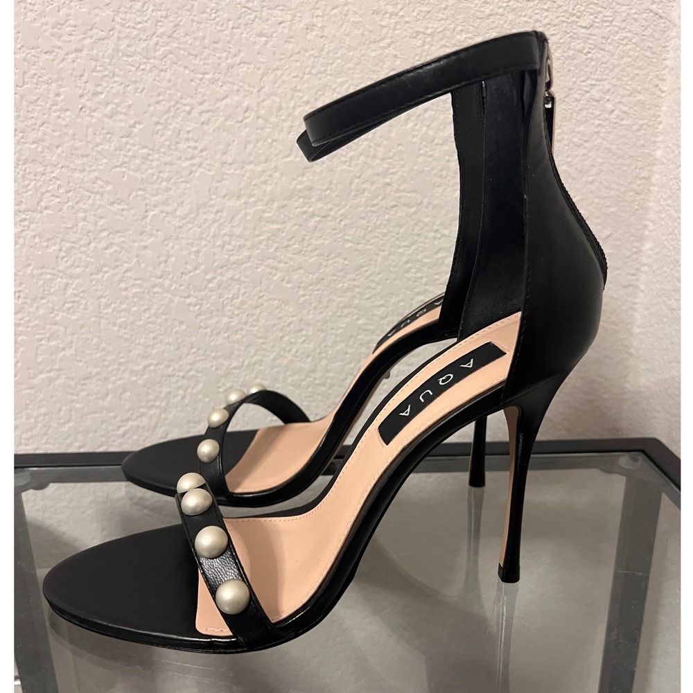 AQUA Black Pearl Ankle Strap Stiletto Heels Sandals Women's Size‎ 8.5